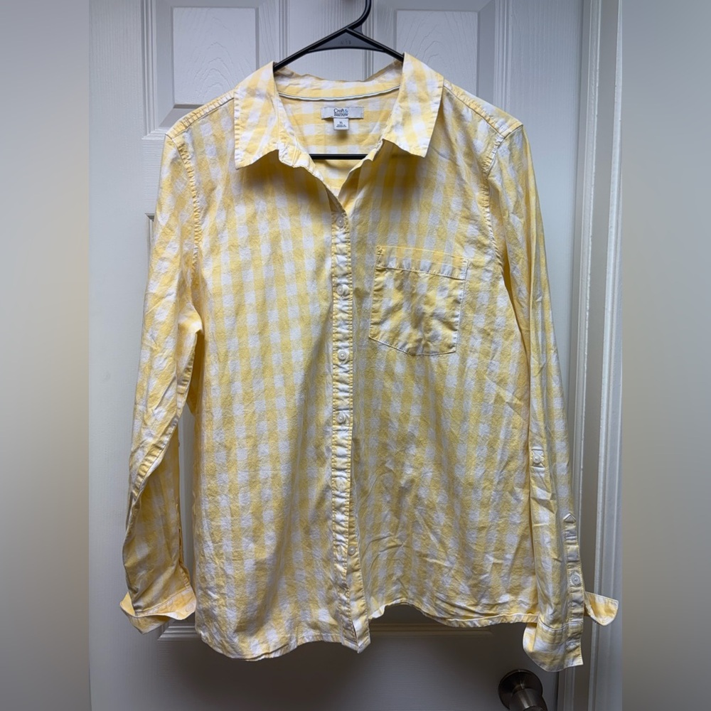 Croft & Barrow Yellow Gingham Button Down Blouse – Size XL